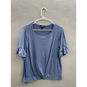 Luxology Womens Shirt Size Medium Blue Half Sleeve Ruffle